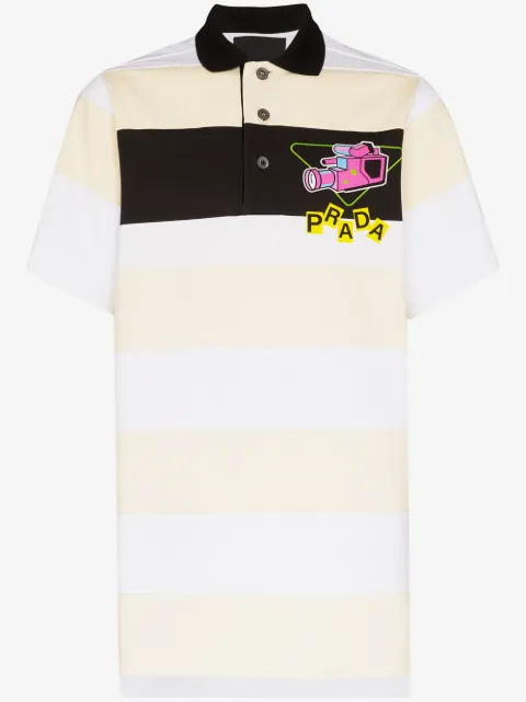 Prada Striped camera logo polo shirt 