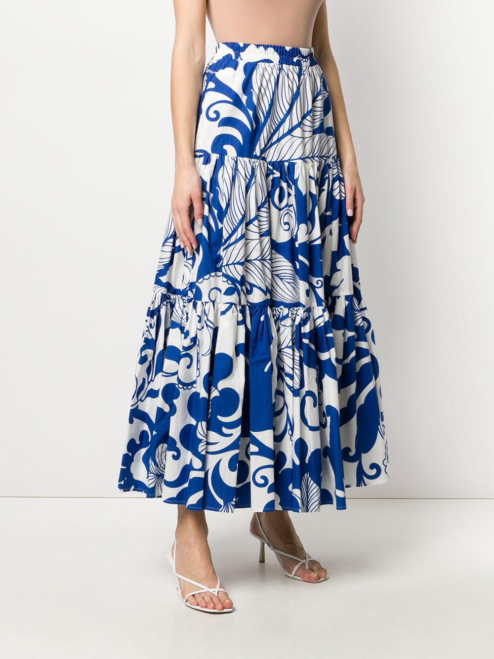 La DoubleJ x Mantero Marea Blu Print Flared Skirt - Farfetch