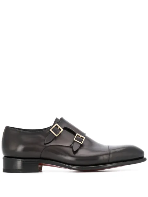Santoni double buckle pointed toe monk shoes