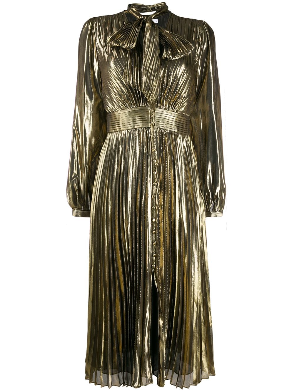 Equipment Pleated Long-sleeve Shirt Dress In Gold