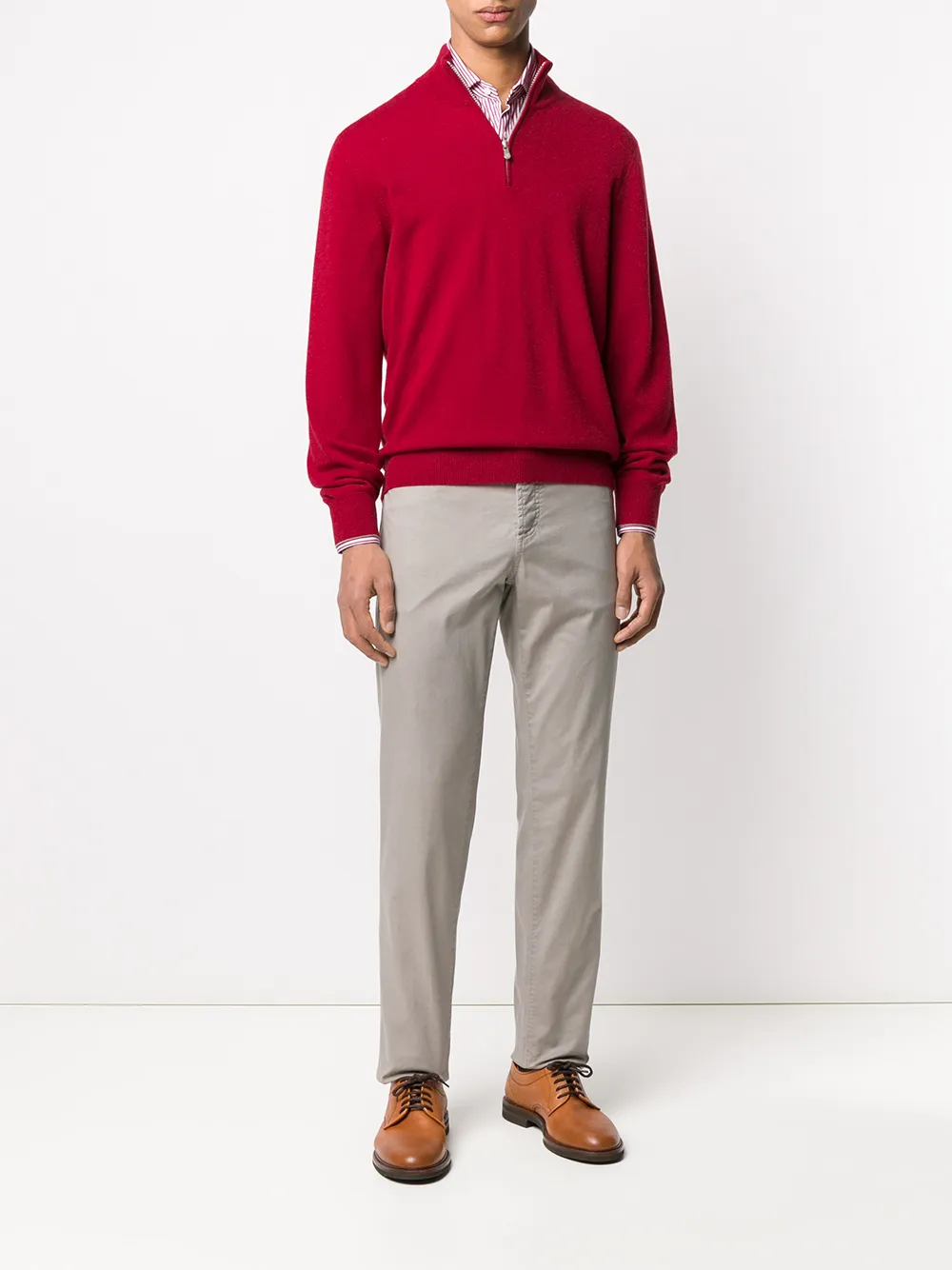 Brunello Cucinelli Trui met halve rits - Rood