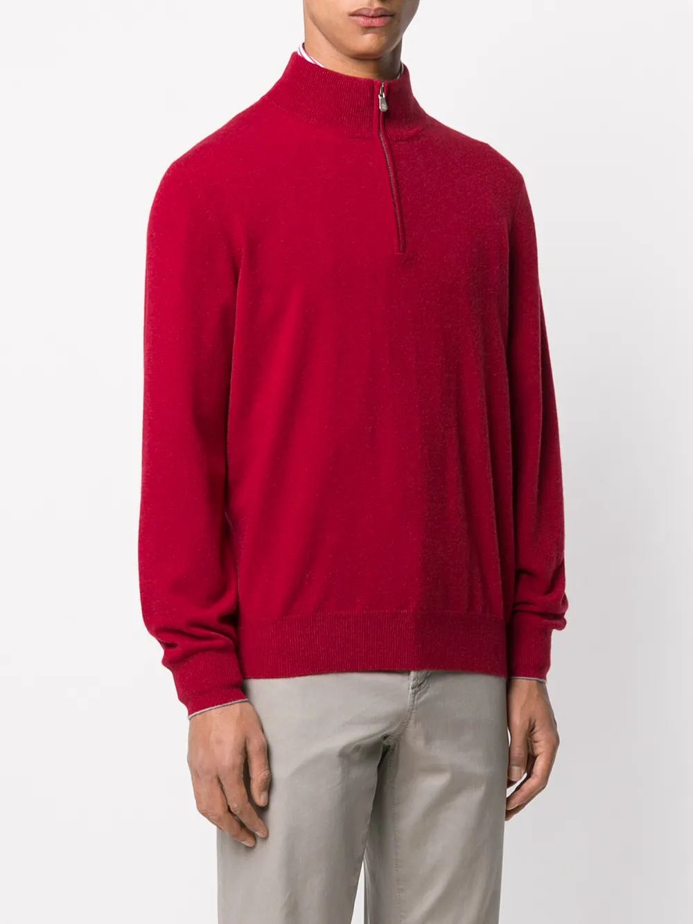 Brunello Cucinelli Trui met halve rits Rood