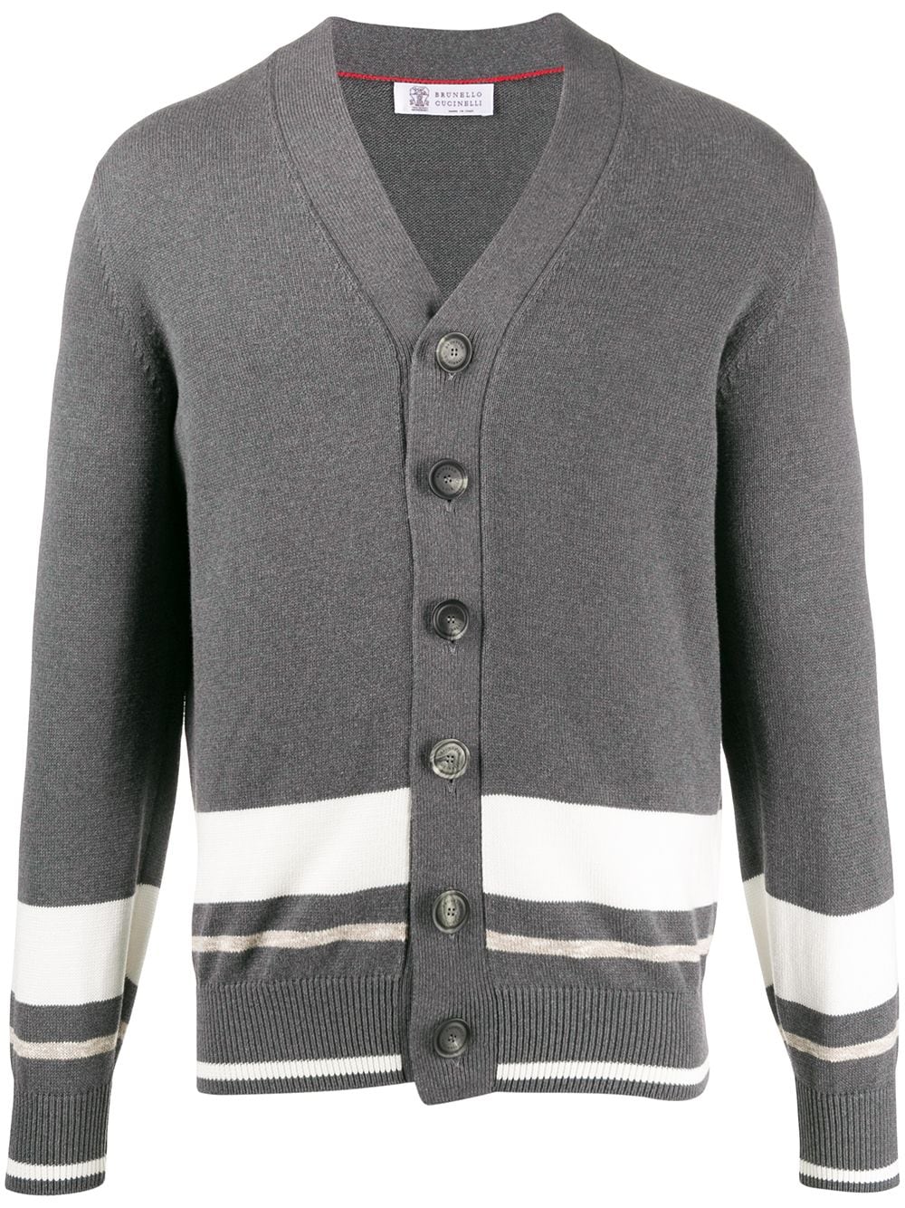 Brunello Cucinelli Striped Panel Cardigan In Grey