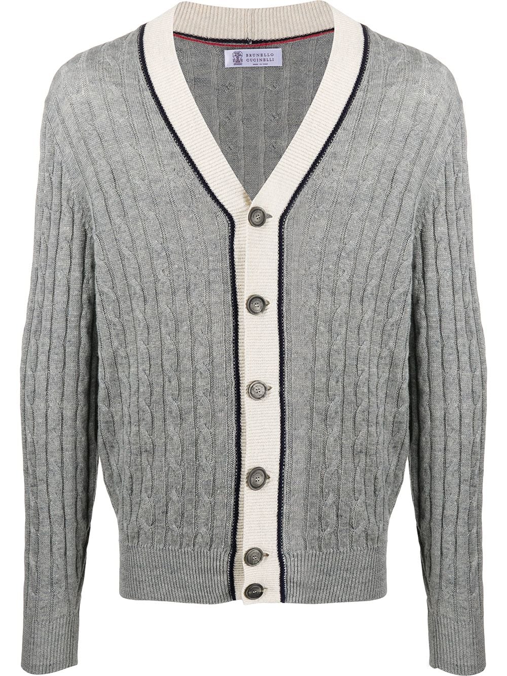 Brunello Cucinelli Cable Knit V-neck Cardigan In Grey