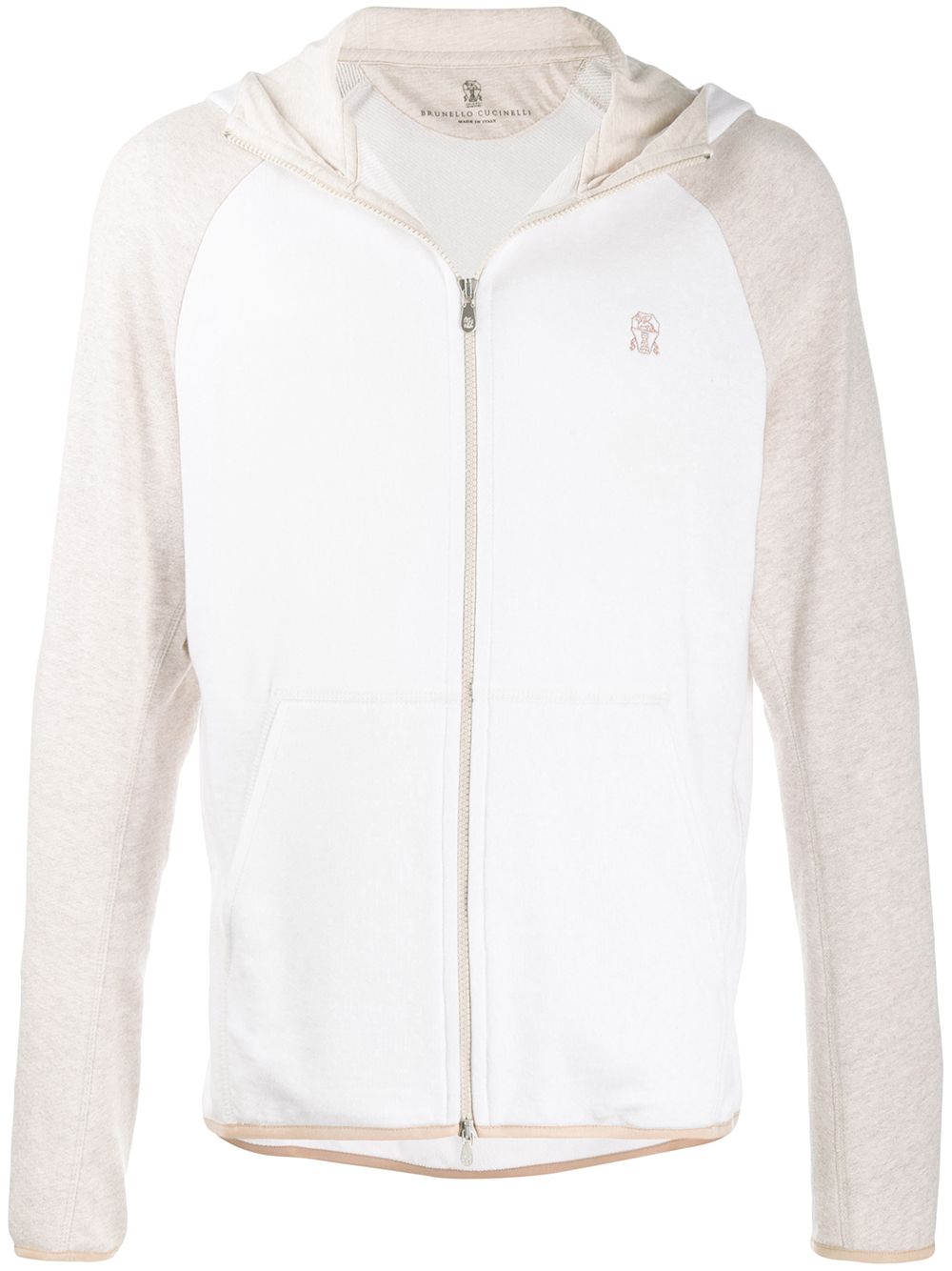 Brunello Cucinelli Contrast Sleeve Zipped Hoodie In White