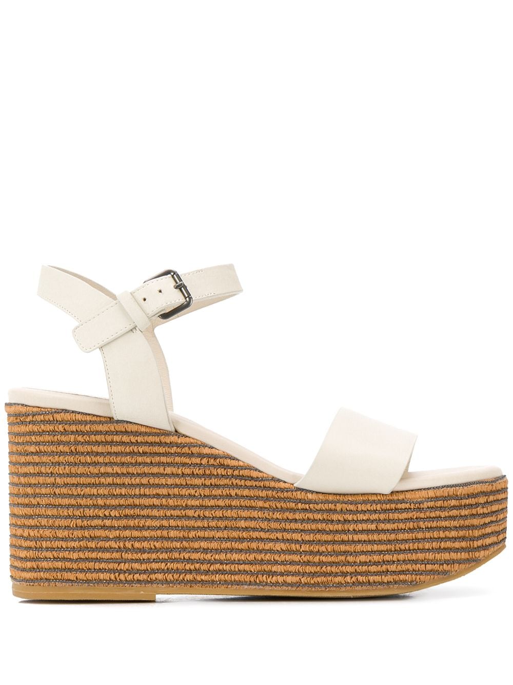 Brunello Cucinelli Wedge Heel Ankle Strap Sandals In Neutrals