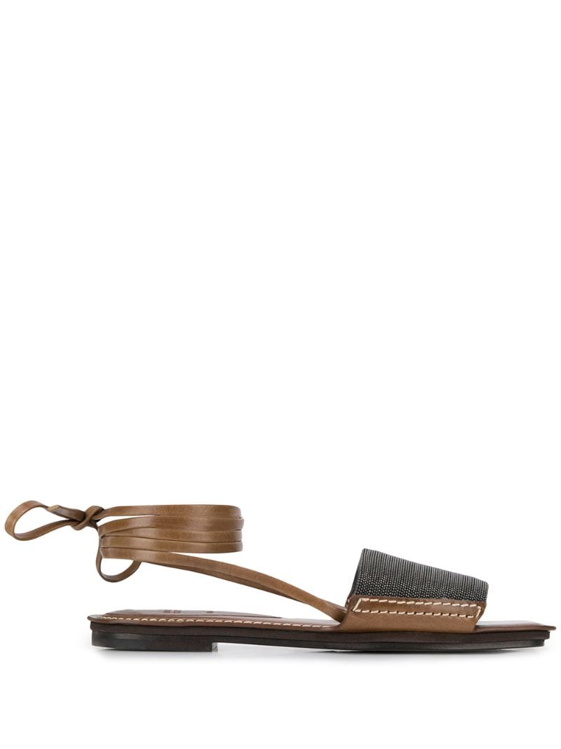 Brunello Cucinelli Wrapped Ankle Sandals In Metallic