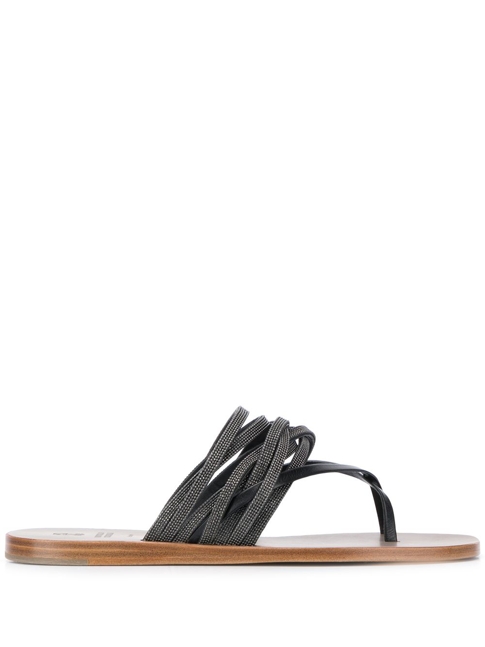 Brunello Cucinelli Strappy Micro Stud Sandals In Black