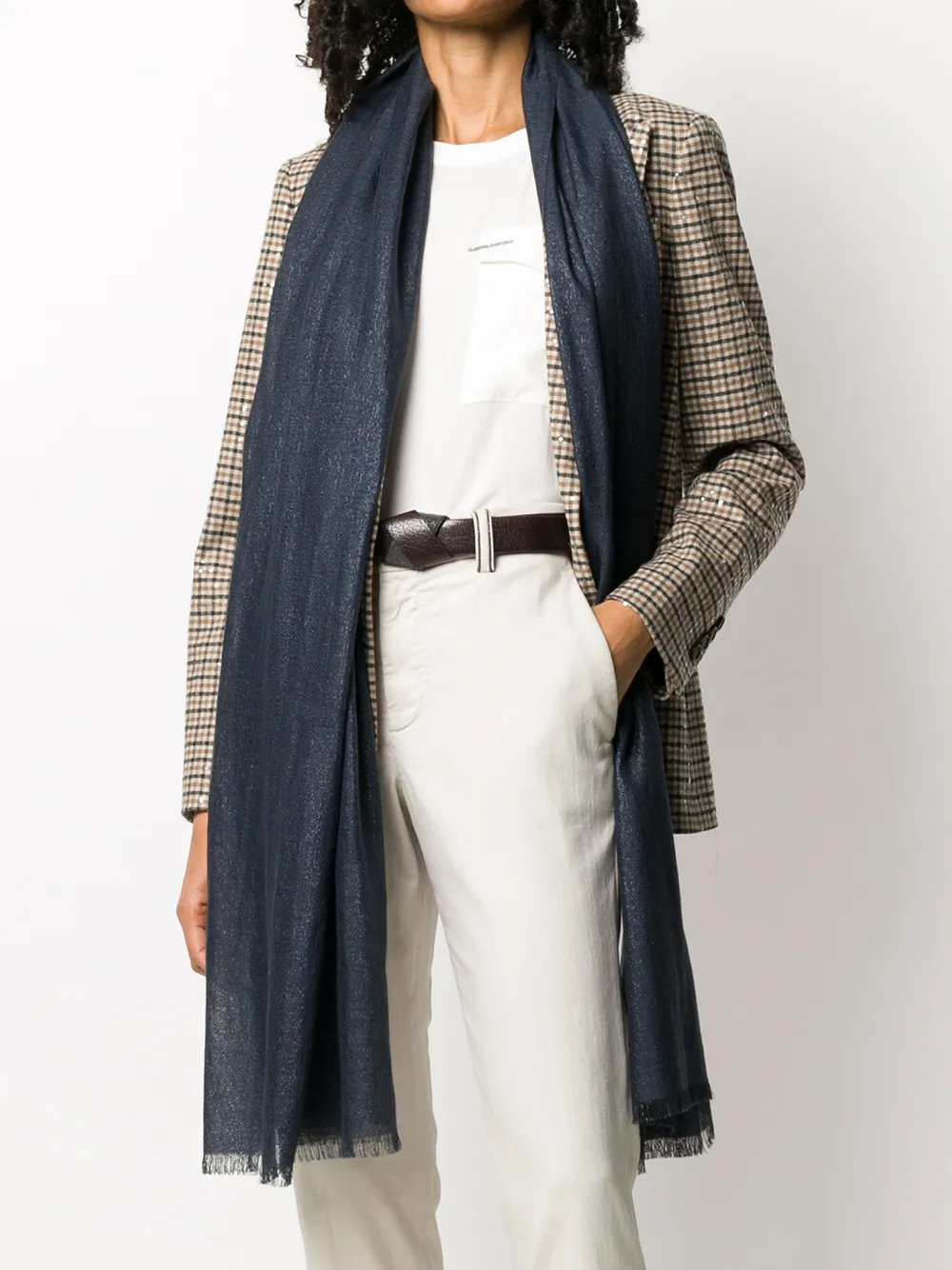 Brunello Cucinelli Sjaal met franje afwerking - Blauw