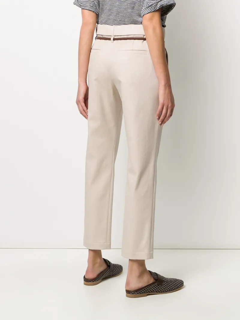 Brunello Cucinelli Belted Slim-fit Trousers In Neutrals