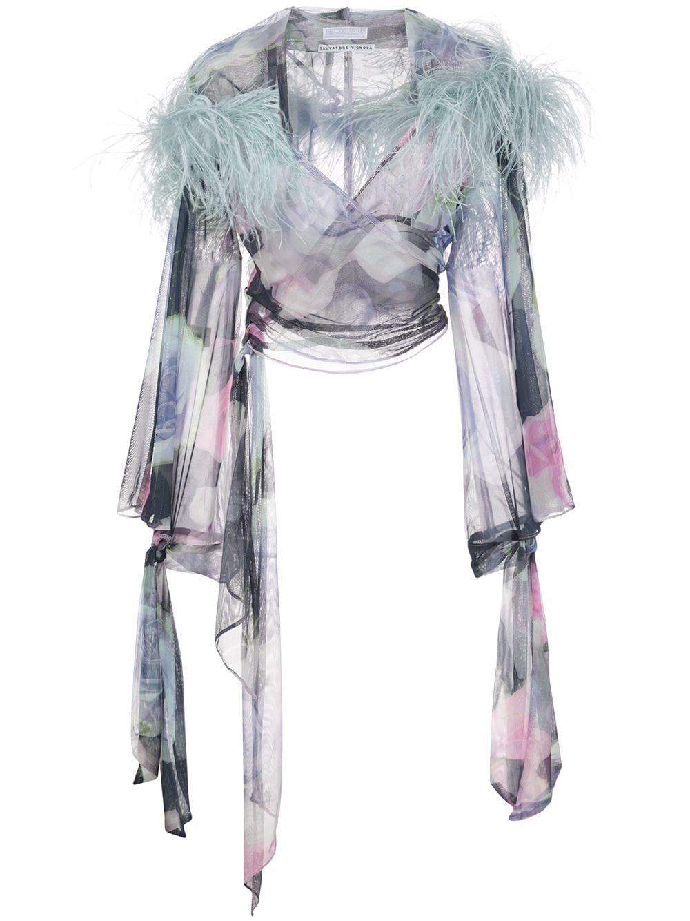 Fantabody Marabou Feather Wrap Top In Blue