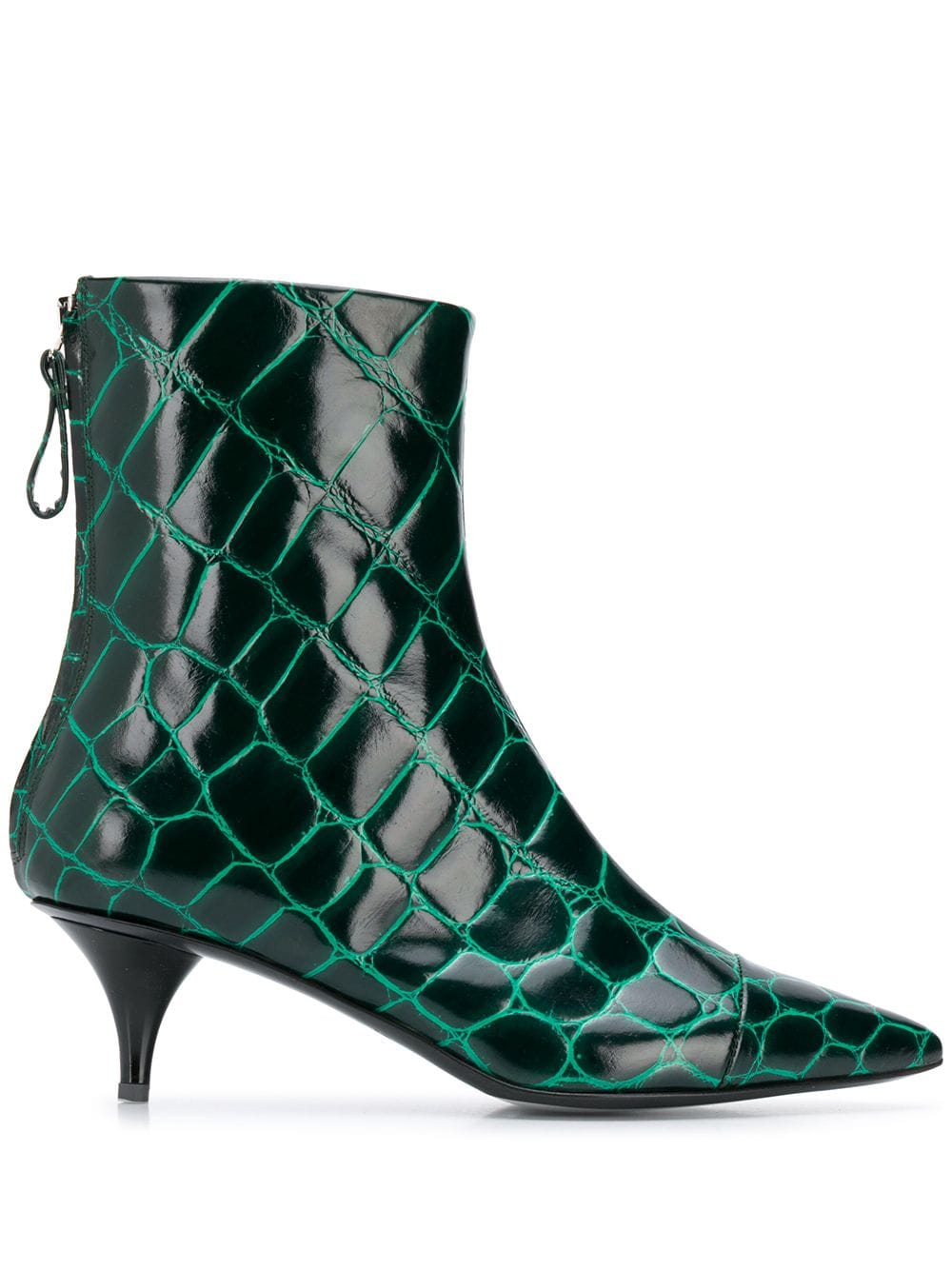 Amen Reptile Embossed Pointed Boots In Green