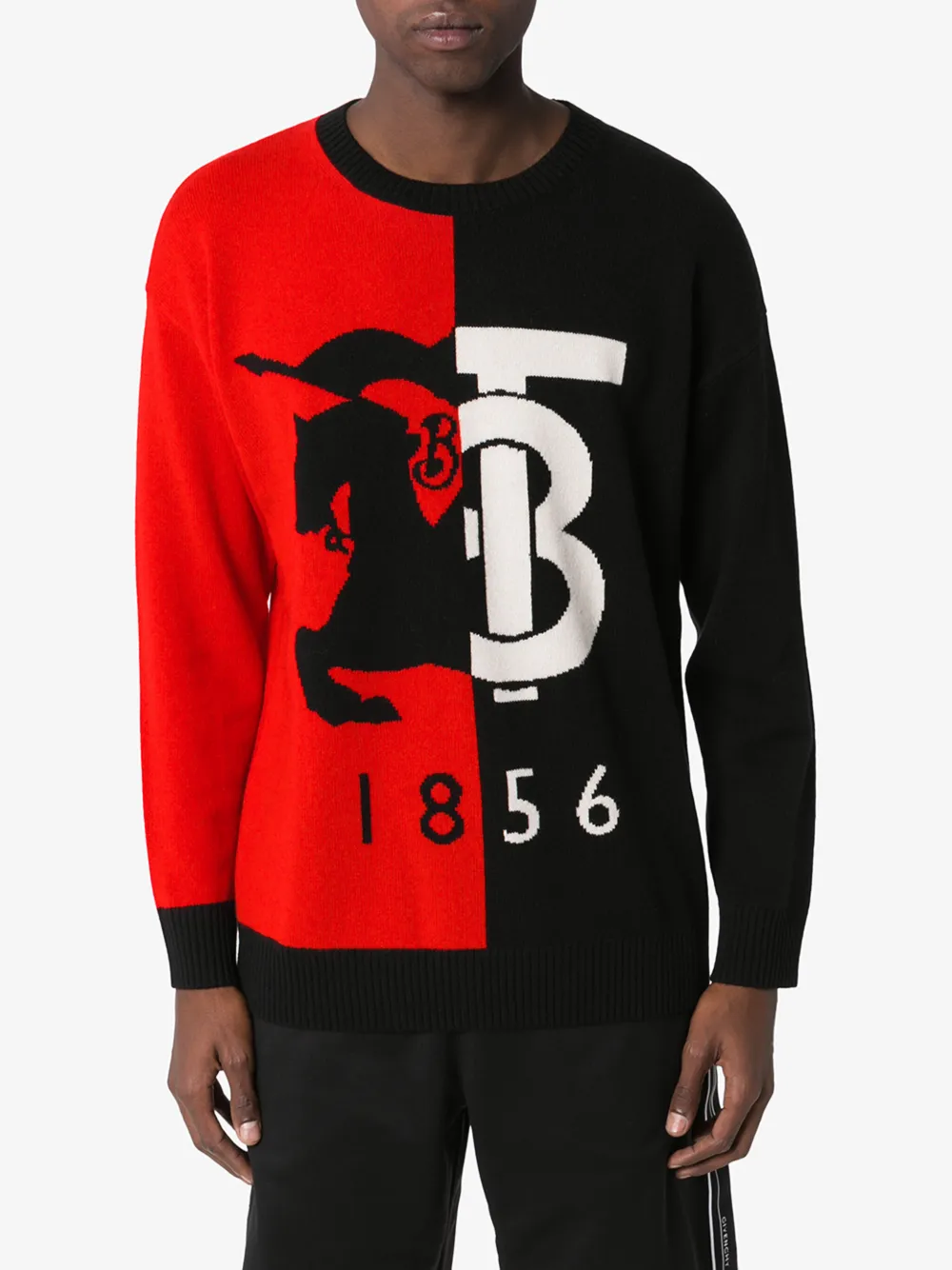 BURBERRY BURBERRY CARVER TWO TONE MONOGRAM CASHMERE SWEATER,802366314629703