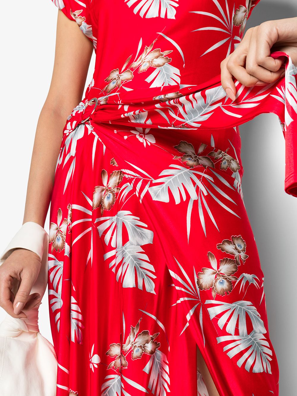 Shop Paco Rabanne Floral-print Asymmetric Midi Dress In Red