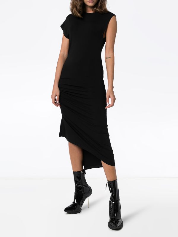 Asymmetric gathered midi dress Black Farfetch Women Clothing Dresses Asymmetrical Dresses 