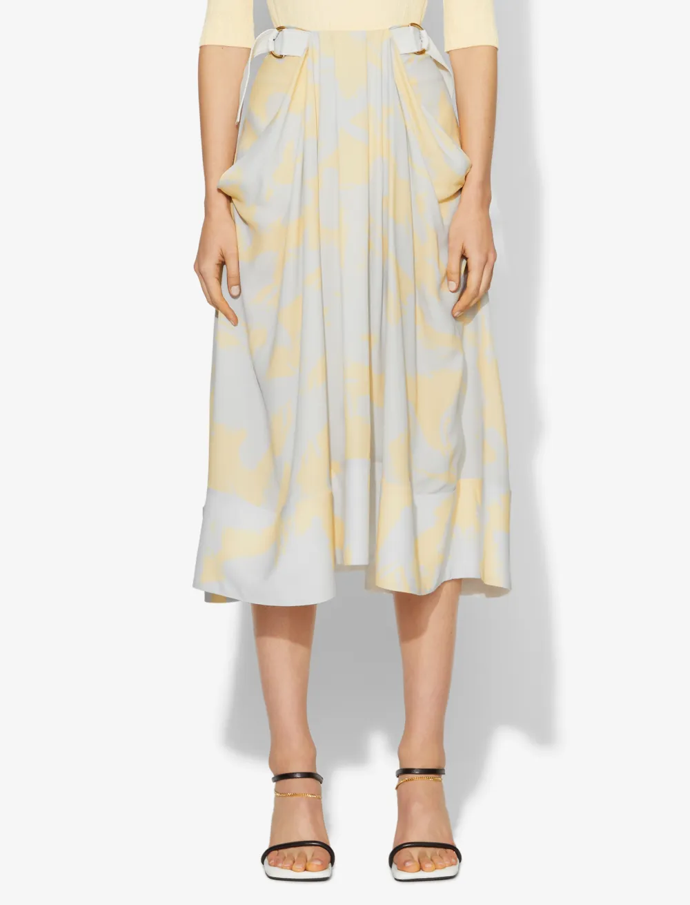 Image of Proenza Schouler Brush Printed Belted Midi Skirt butter/grey big brush/yellow