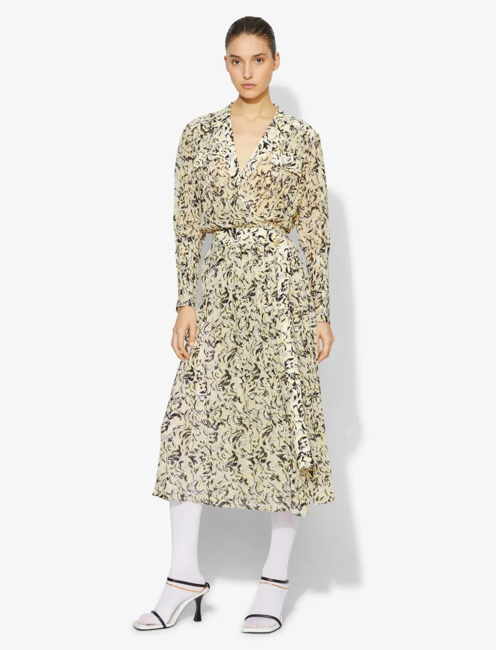 Image of Proenza Schouler Abstract Animal Print Wrap Dress butter/black abstract animal/yellow
