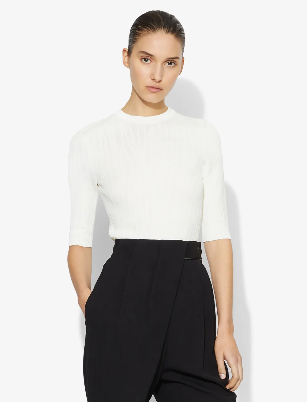 Image of Proenza Schouler Crinkle Texture Crewneck Knit Top off white M