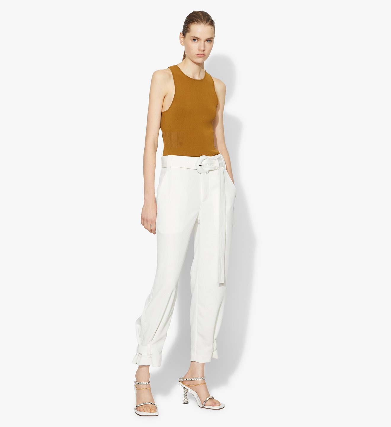 Rumpled Pique Belted Pants