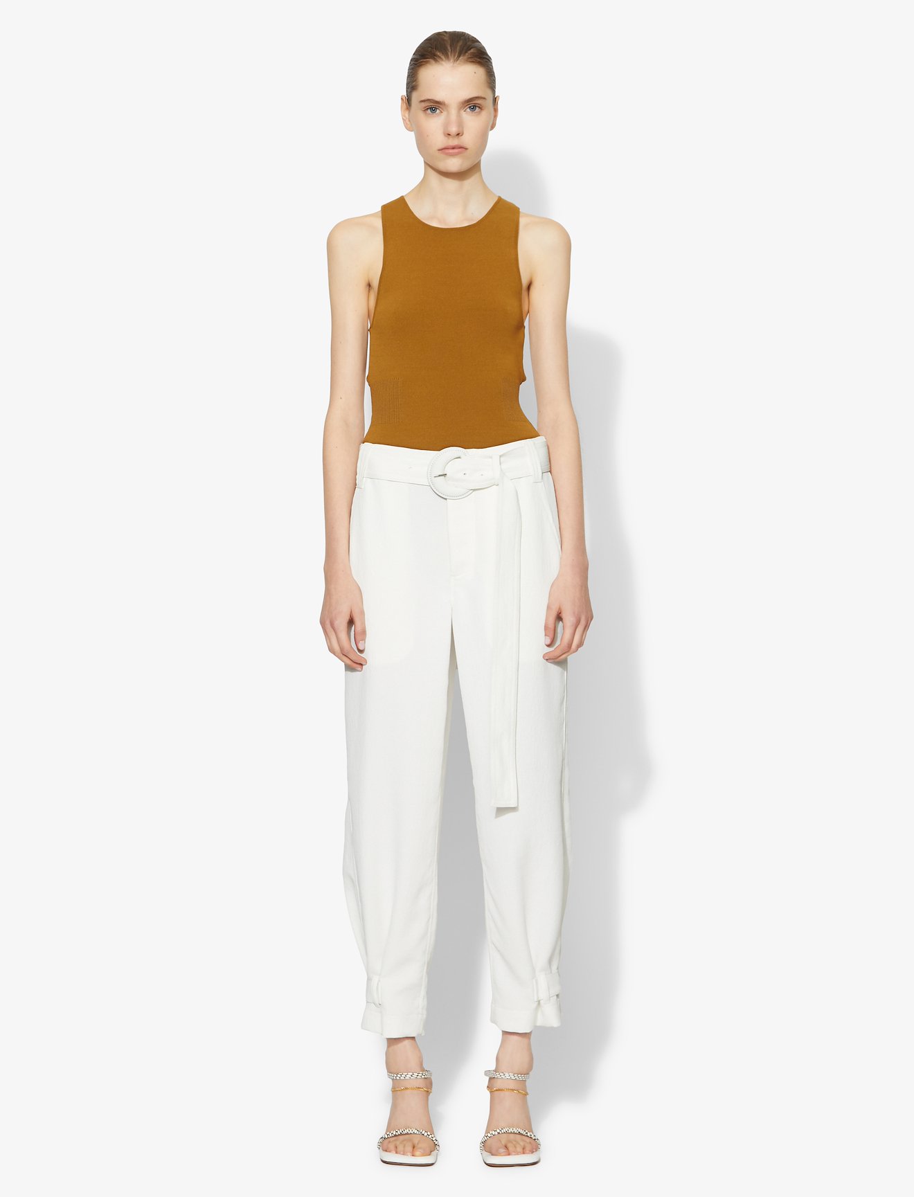Rumpled Pique Belted Pants #1