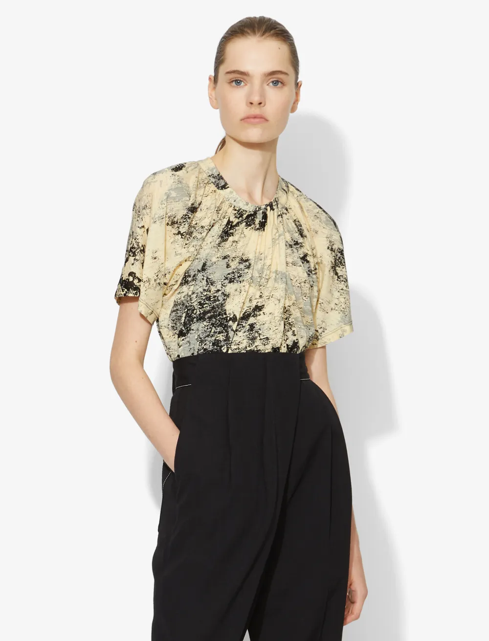Image of Proenza Schouler Foil Printed Overlapped T-Shirt pale yellow / black foil print M