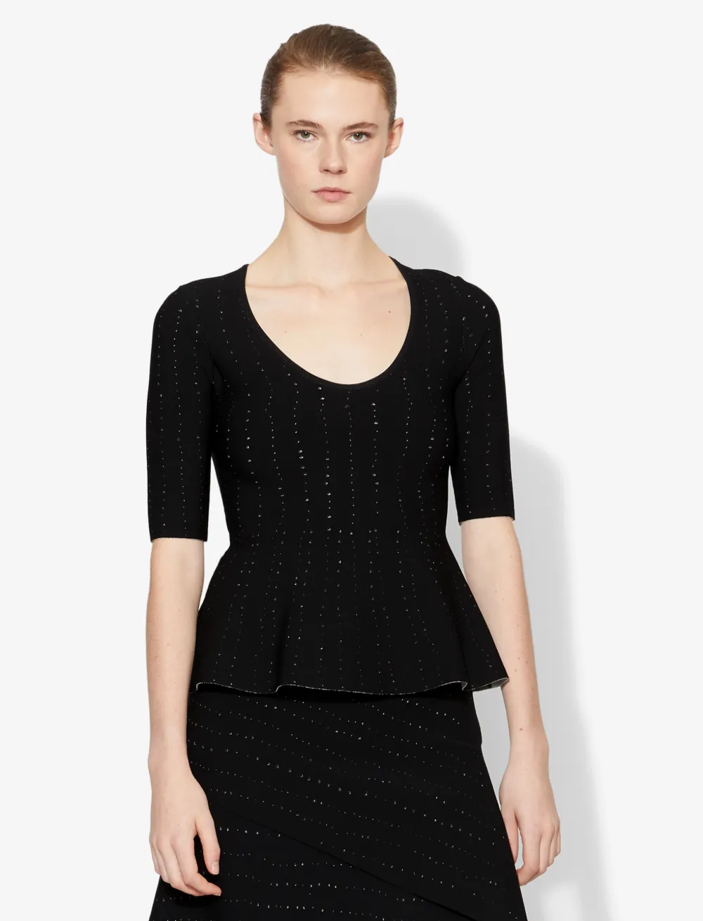 Image of Proenza Schouler Pointelle Scoop Neck Knit Top black/off white XS