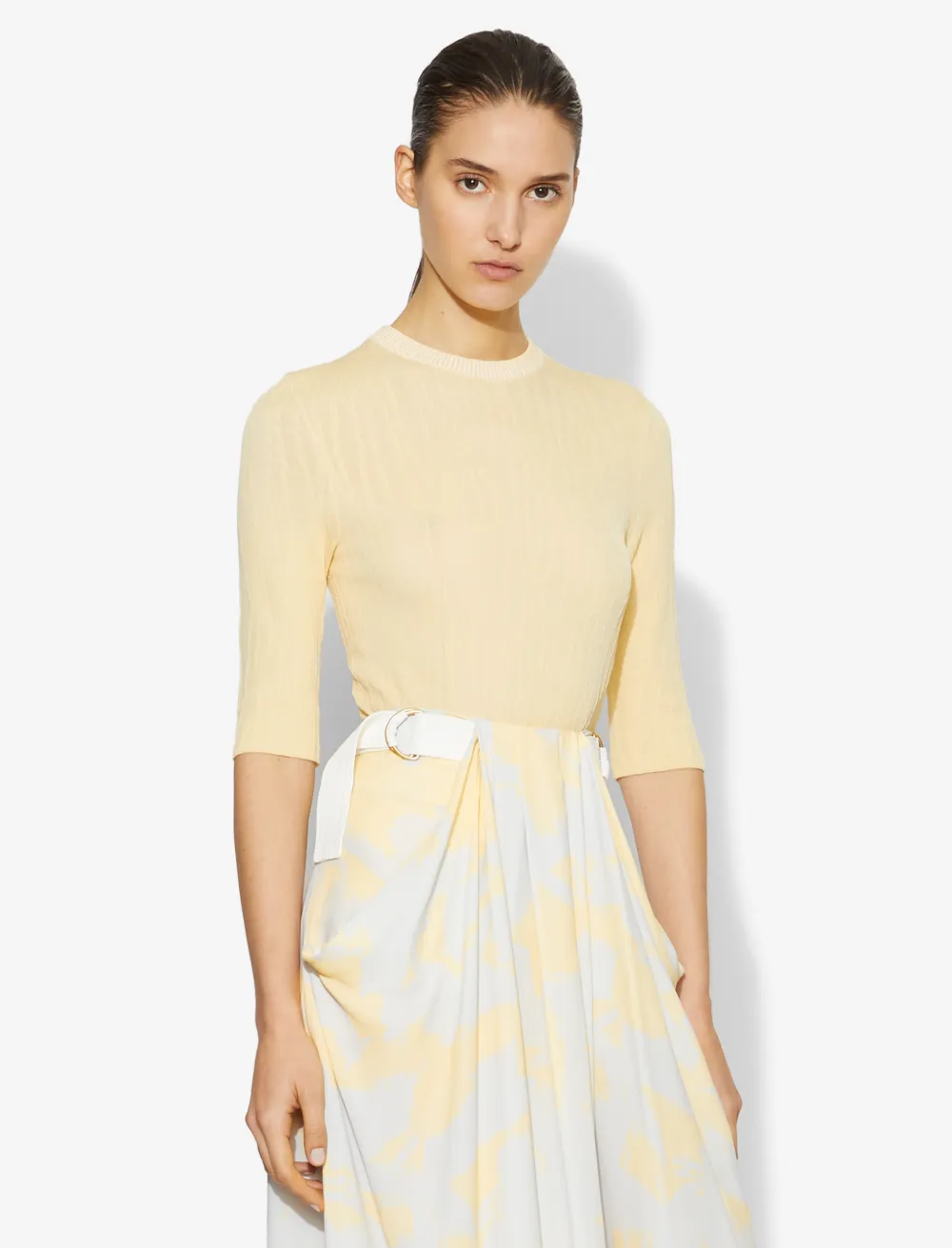 Image of Proenza Schouler Crinkle Texture Crewneck Knit Top butter/yellow XS