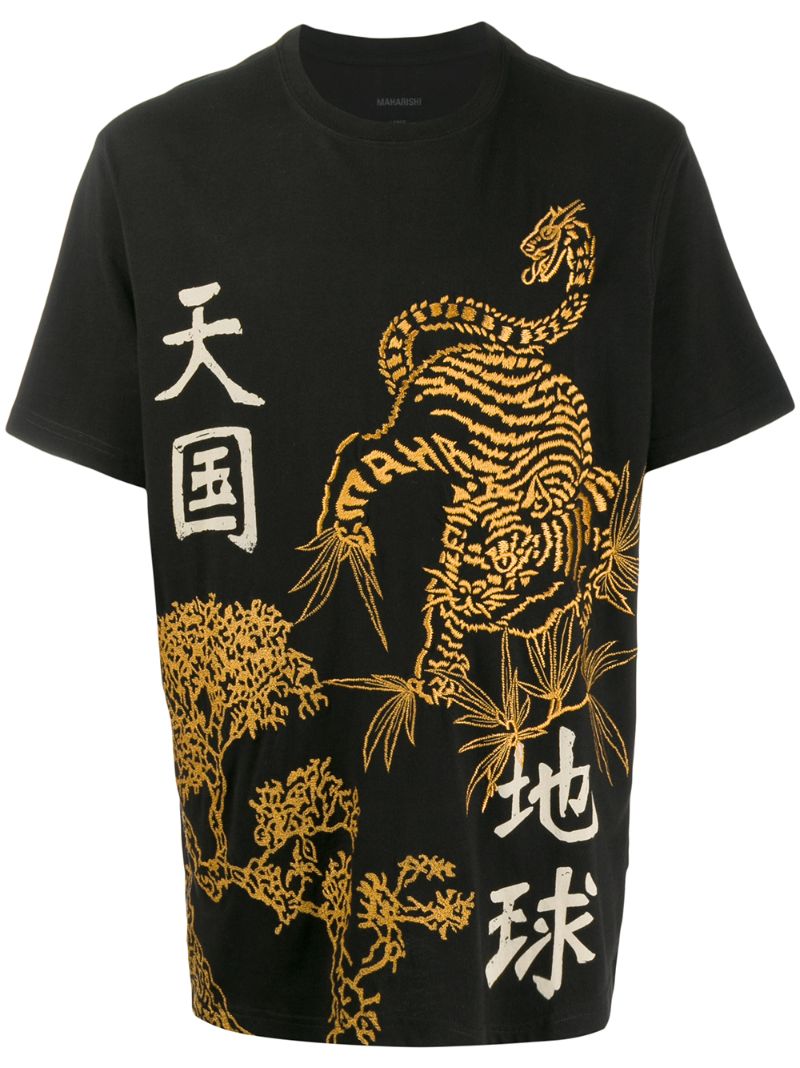 Shop Maharishi Heaven & Earth Embroidered T-shirt In Black