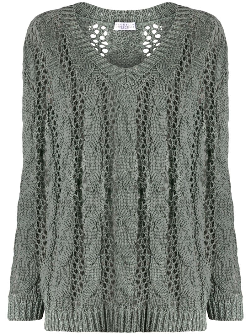 Brunello Cucinelli Strickpullover Mit Pailletten In Grey