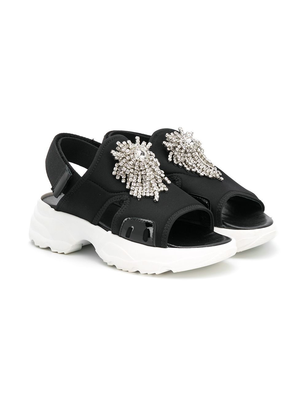 Mi Mi Sol Teen Rhinestone-embellished Chunky Sandals In Black