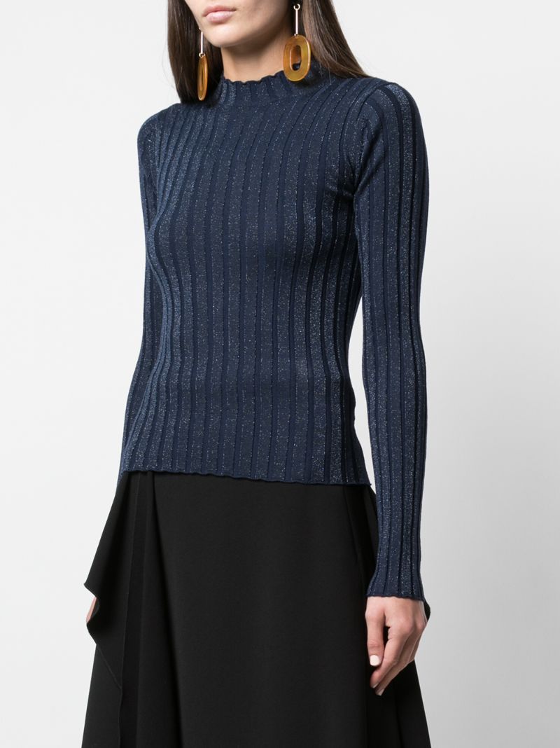 Shop Vince Ribbed Mock Neck Sweater In Blue