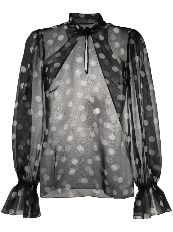 black and white polka dot chiffon blouse