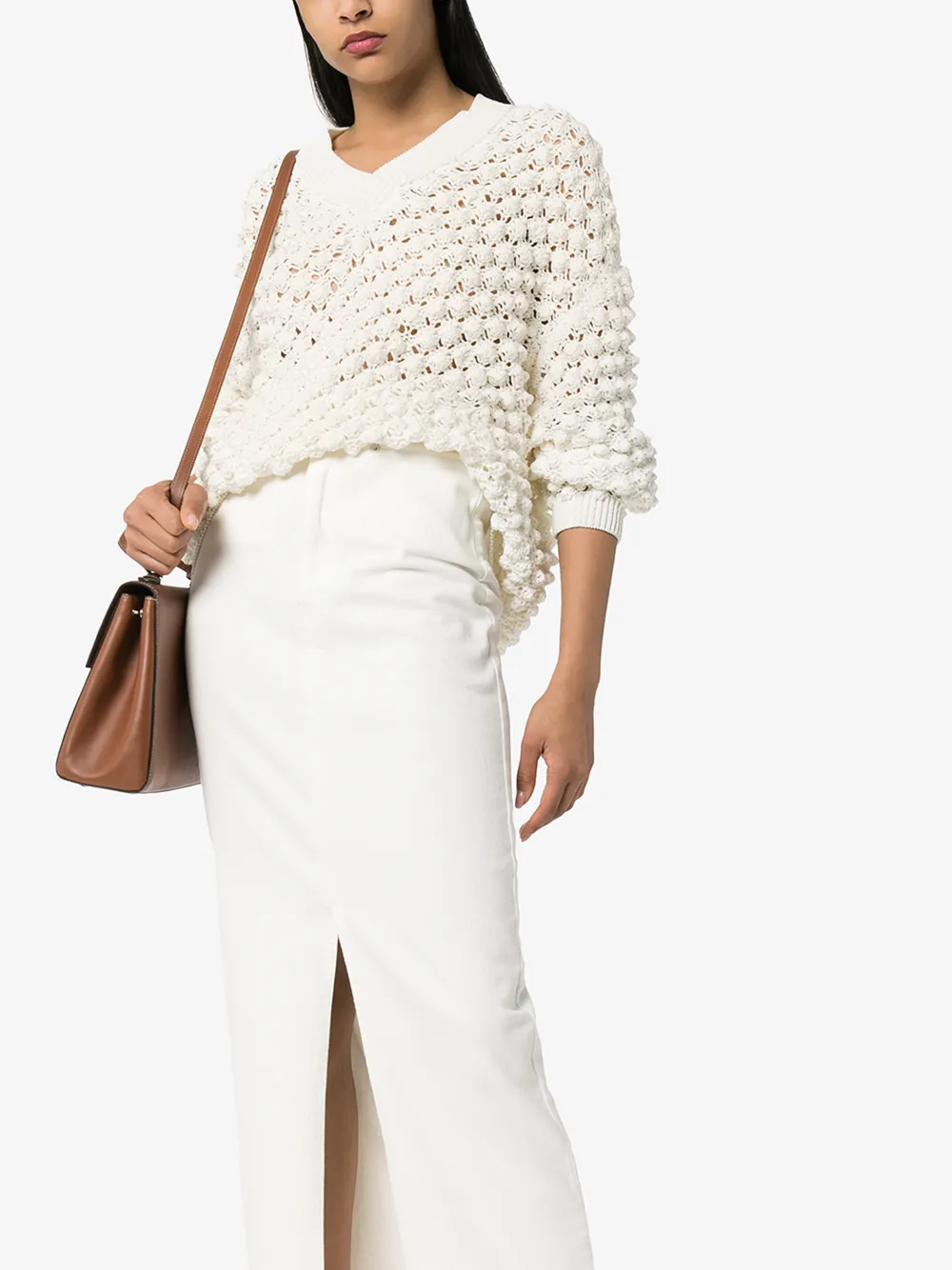 VIKA GAZINSKAYA VIKA GAZINSKAYA WOMENS WHITE V-NECK OPEN WEAVE SWEATER