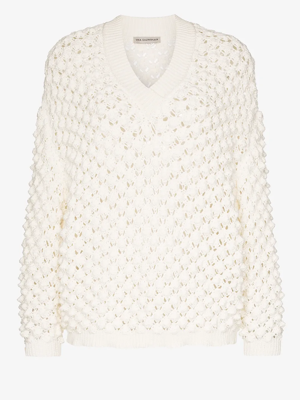 VIKA GAZINSKAYA VIKA GAZINSKAYA WOMENS WHITE V-NECK OPEN WEAVE SWEATER