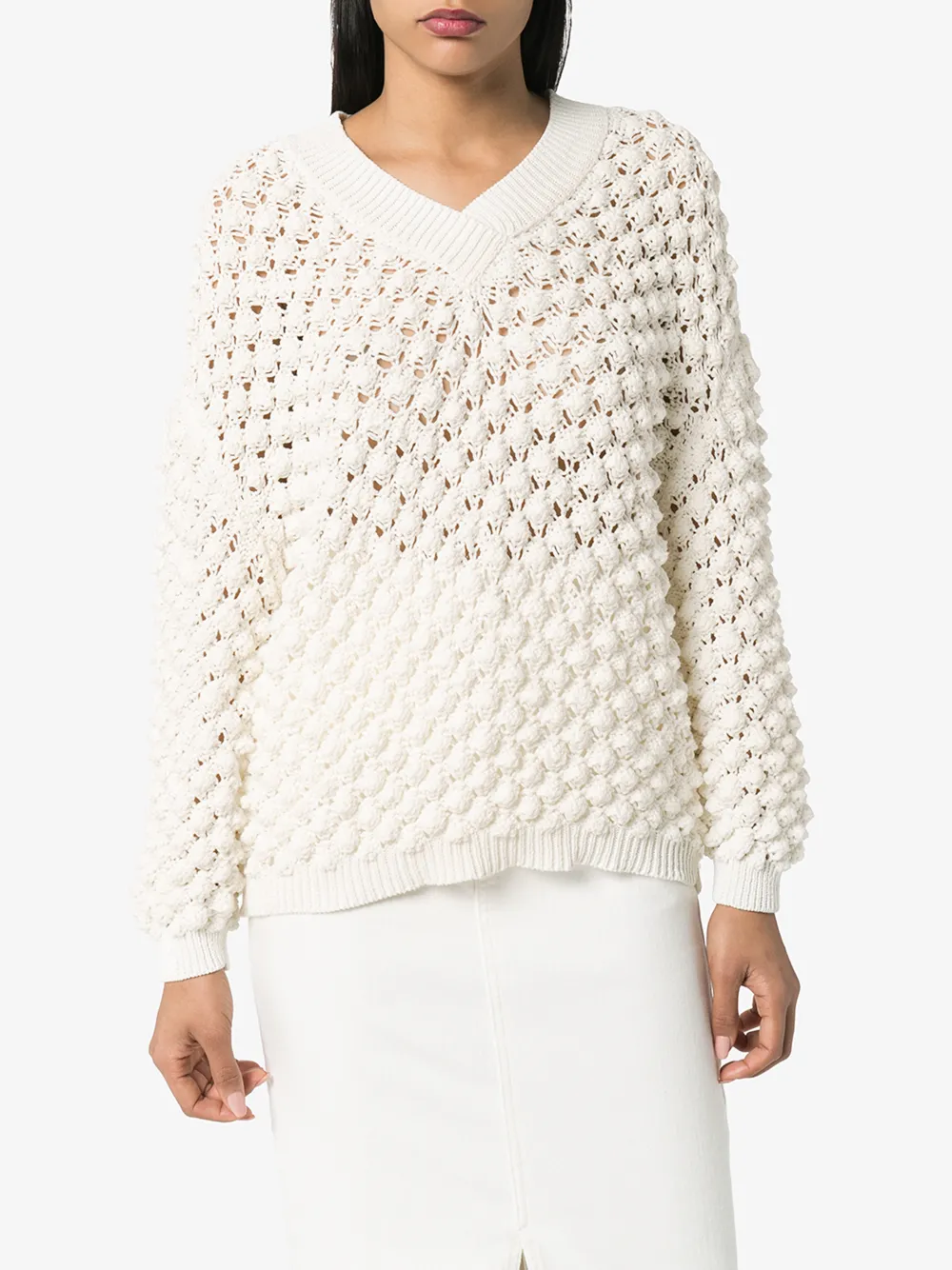 VIKA GAZINSKAYA VIKA GAZINSKAYA WOMENS WHITE V-NECK OPEN WEAVE SWEATER