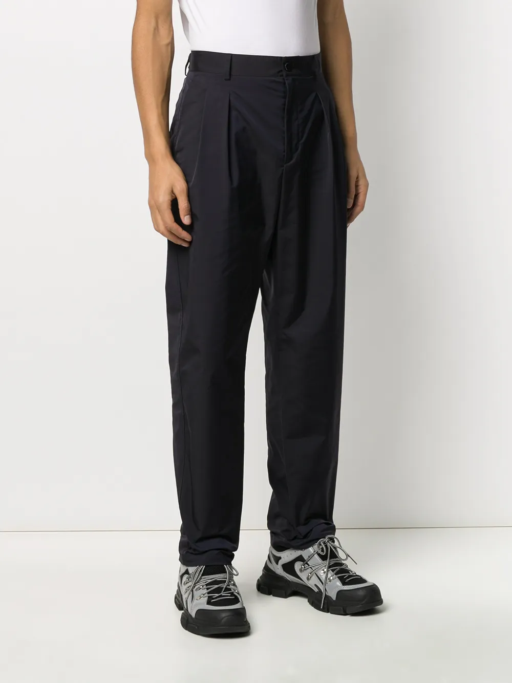 Shop Valentino Pleat-detailed Straight-leg Trousers In Blue