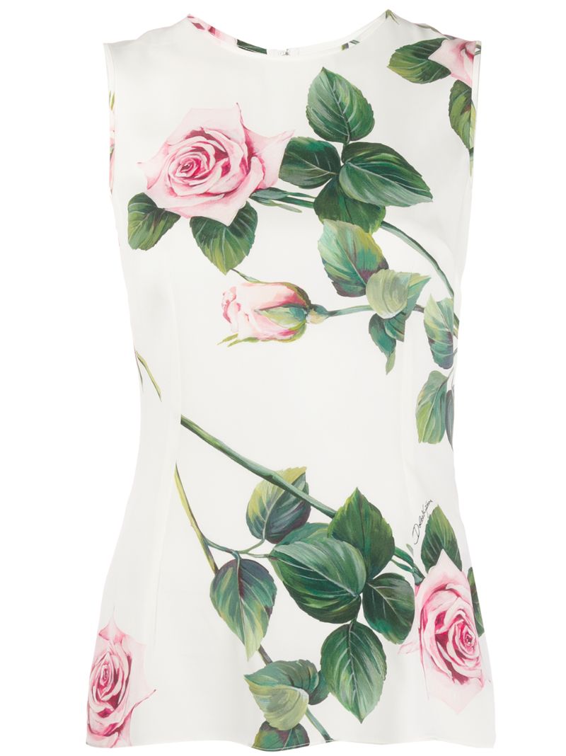 Shop Dolce & Gabbana Floral Print Sleeveless Top In Ha96c Rose Rosa Fdo.panna