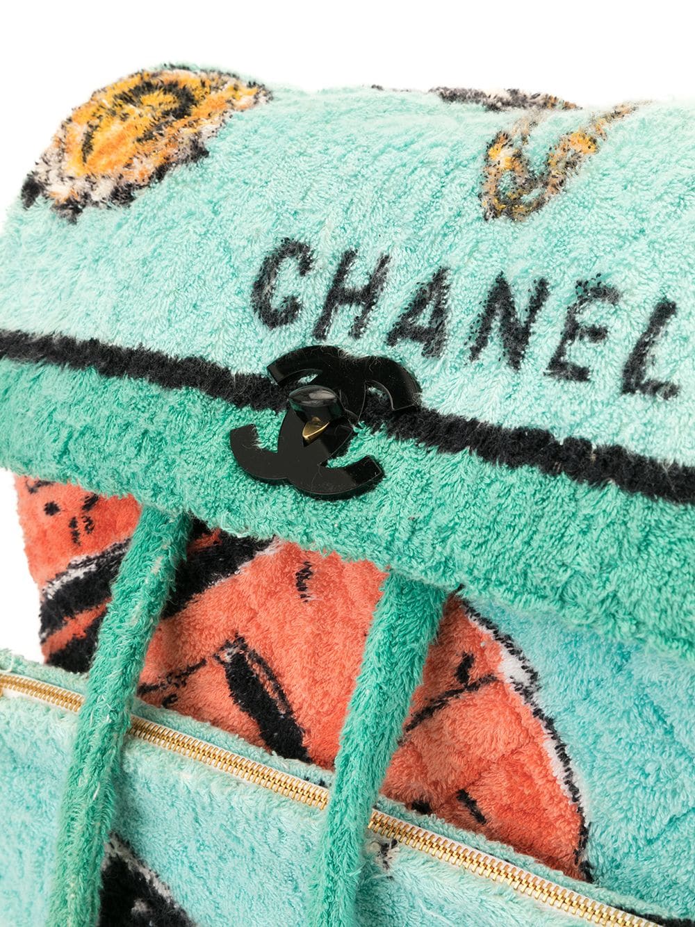 Pre-owned Chanel 1994 Diamond-quilted Terry-cloth Backpack In Green