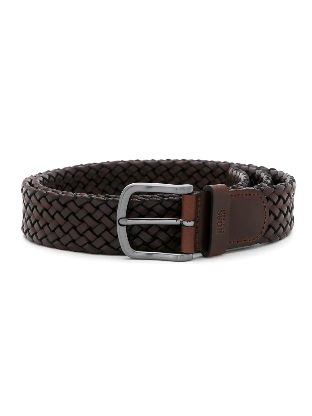 

BOSS weave leather buckle belt - Brown