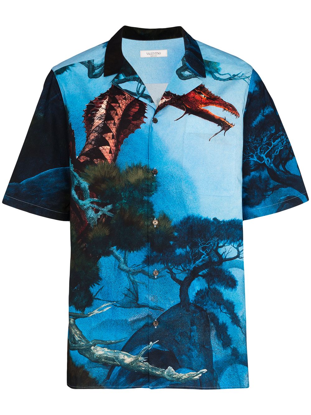 VALENTINO DRAGON GARDEN PRINT SHORT SLEEVE COTTON SHIRT