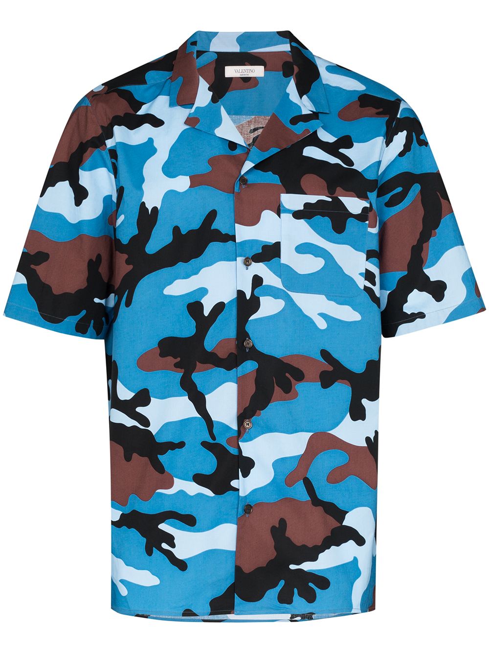 Shop Valentino Camp Collar Camouflage Shirt In Blue