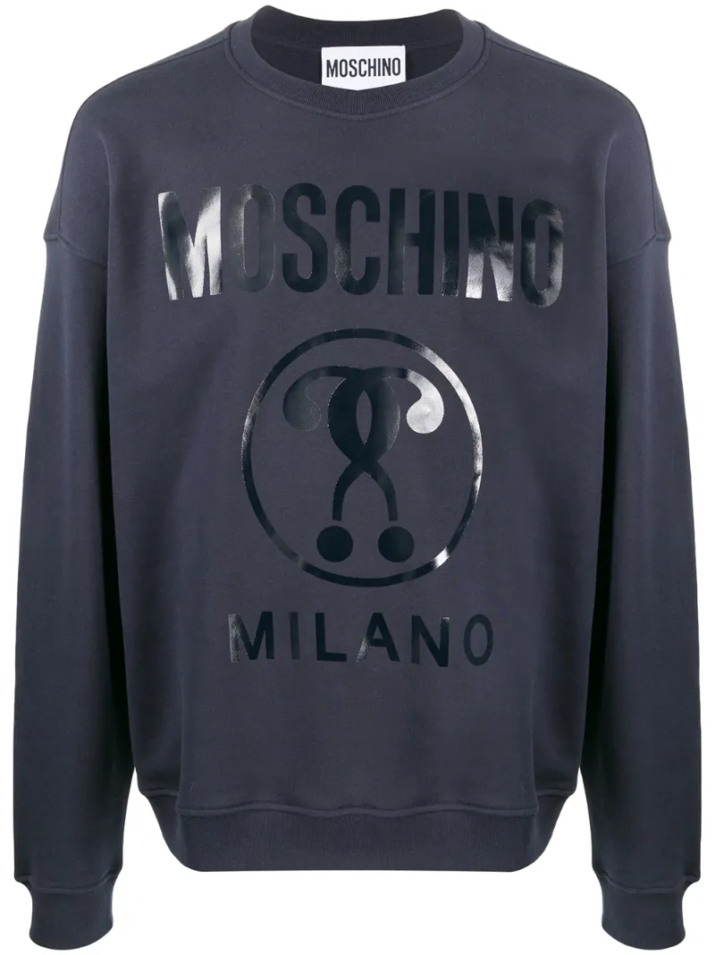 Moschino Cotton Sweatshirt With Double Question Mark Print In Blue