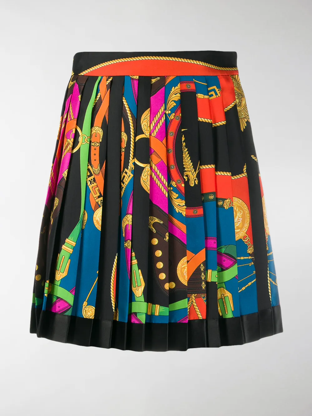 VERSACE BELT PRINT PLEATED SKIRT,14644475