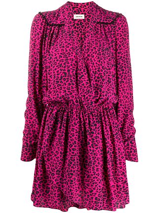 pink leopard shirt dress