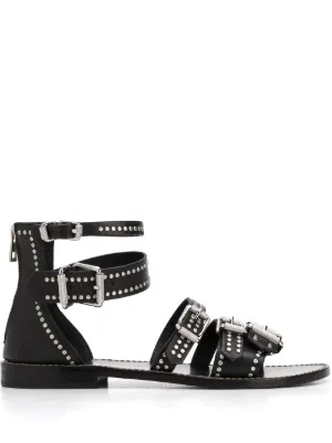 black buckle studded strap sandals