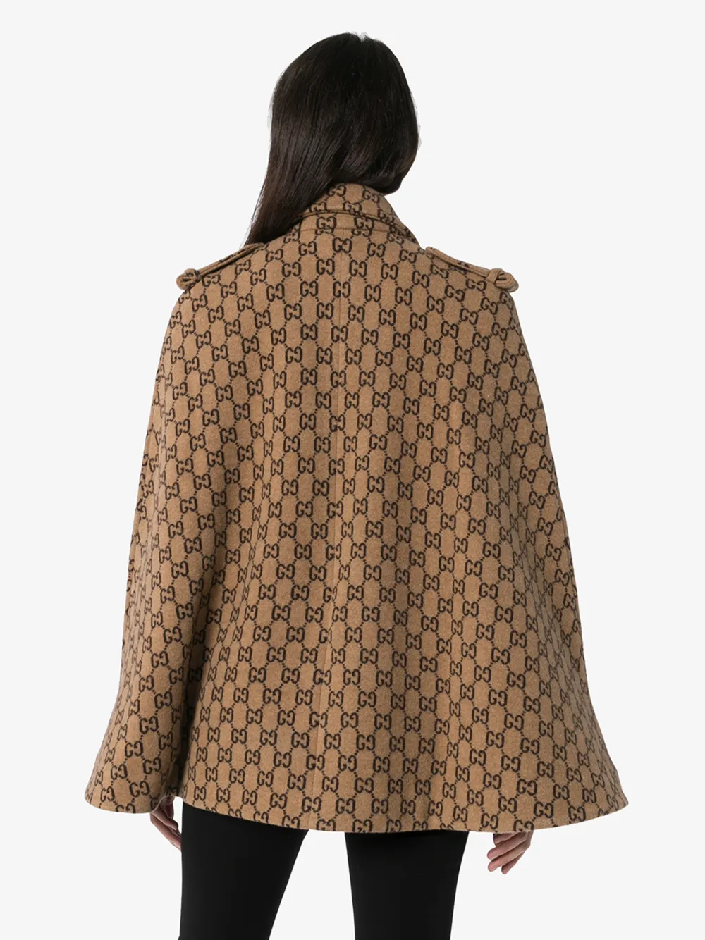 Shop Gucci Gg Motif Wool Cape In Neutrals