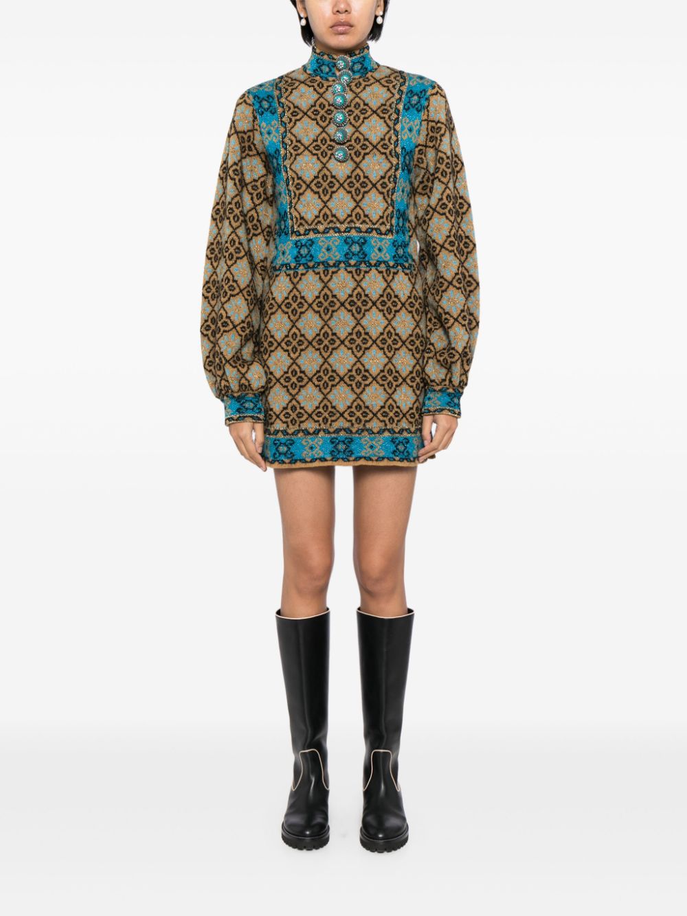 Gucci patterned-jacquard knitted minidress - Brown