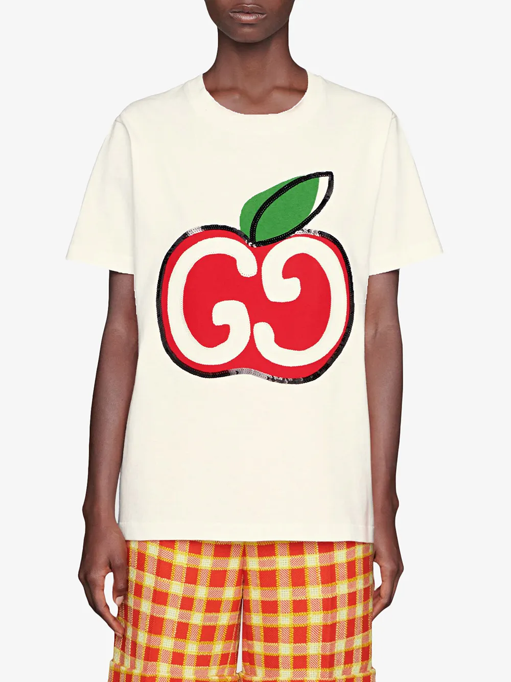 新製品在庫有り GUCCI スパンコールアップルTシャツ トップス(Tシャツ