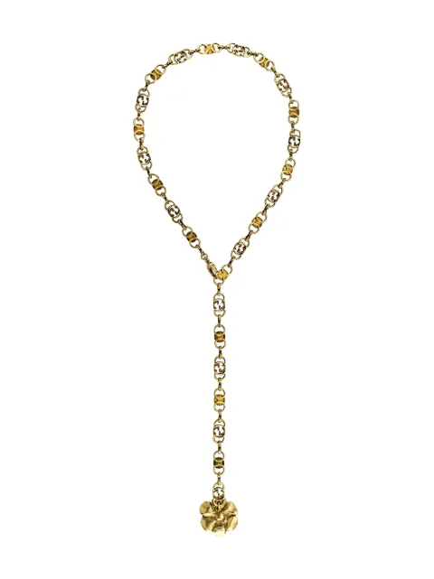 Shop gold Gucci floral pendant GG chain 