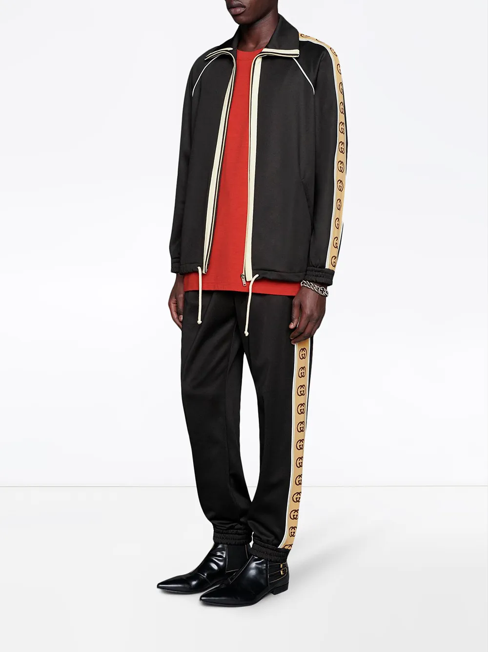 Shop Gucci Interlocking Gg-stripe Zipped Jacket In Black